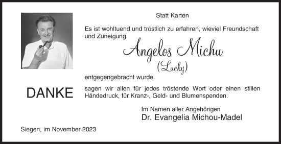 Traueranzeige von Angelos Michu von Siegener Zeitung