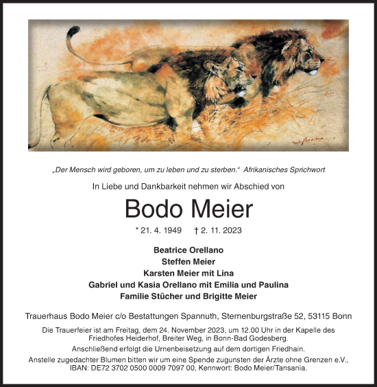 Traueranzeige von Bodo Meier von Siegener Zeitung