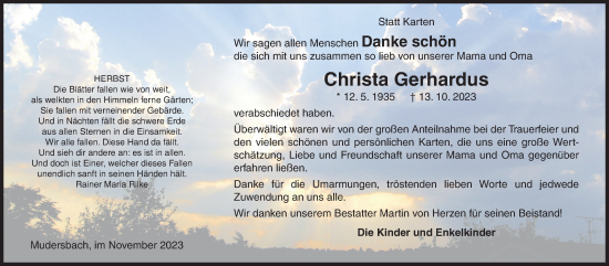 Traueranzeige von Christa Gerhardus von Siegener Zeitung
