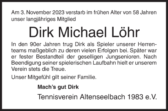 Traueranzeige von Dirk Michael Löhr von Siegener Zeitung