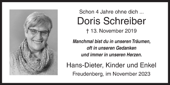 Traueranzeige von Doris Schreiber von Siegener Zeitung