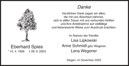 Traueranzeige von Eberhard Spies von Siegener Zeitung