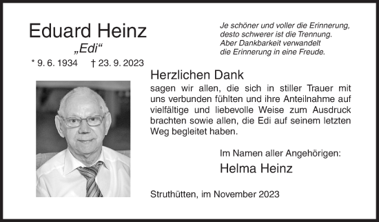 Traueranzeige von Eduard Heinz von Siegener Zeitung