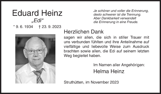 Traueranzeige von Eduard Heinz von Siegener Zeitung