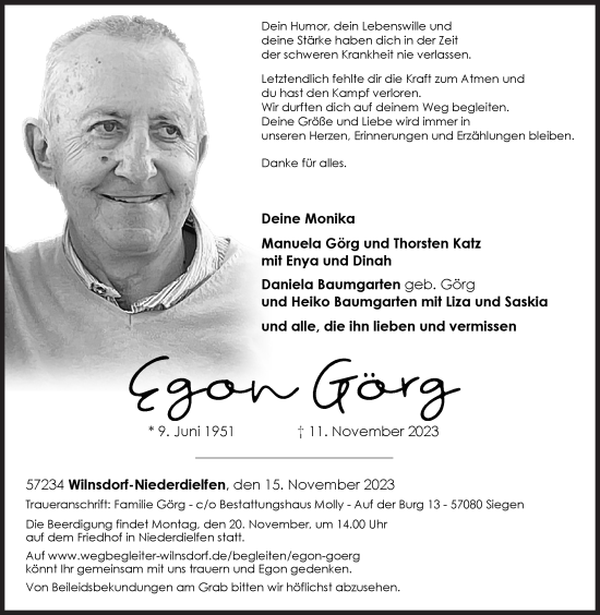 Traueranzeige von Egon Görg von Siegener Zeitung