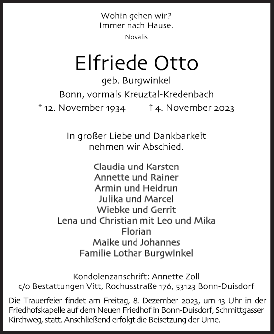 Traueranzeige von Elfriede Otto von Siegener Zeitung