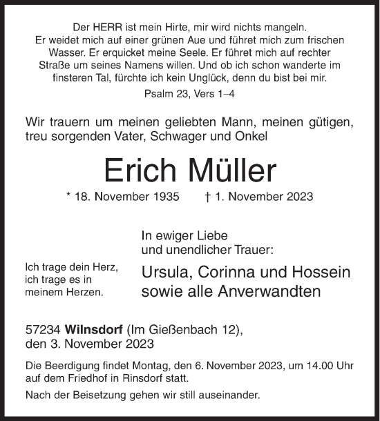 Traueranzeige von Erich Müller von Siegener Zeitung