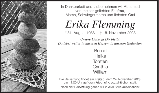 Traueranzeige von Erika Flemming von Siegener Zeitung