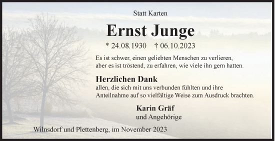 Traueranzeige von Ernst Junge von Siegener Zeitung