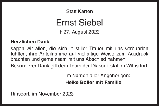 Traueranzeige von Ernst Siebel von Siegener Zeitung