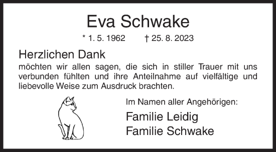 Traueranzeige von Eva Schwake von Siegener Zeitung