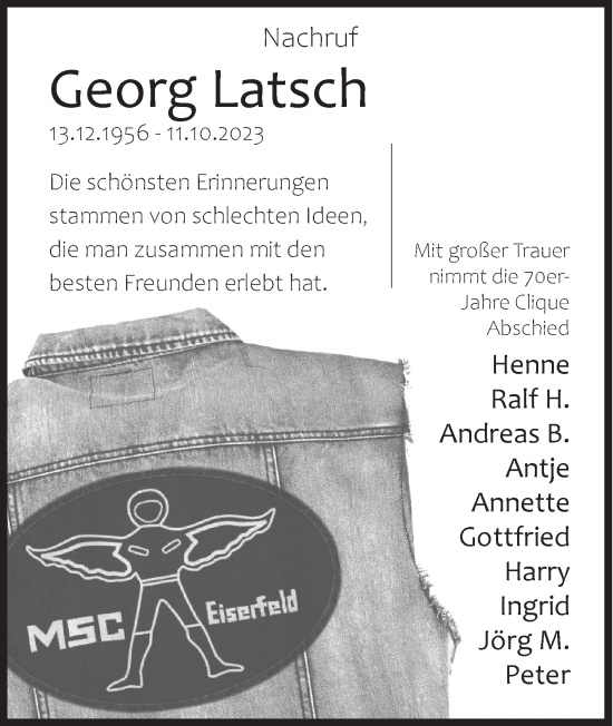 Traueranzeige von Georg Latsch von Siegener Zeitung