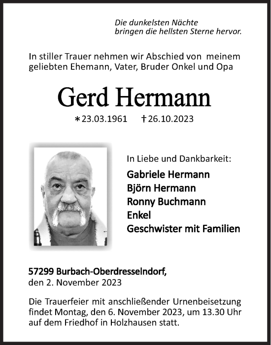 Traueranzeige von Gerd Hermann von Siegener Zeitung