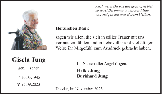 Traueranzeige von Gisela Jung von Siegener Zeitung