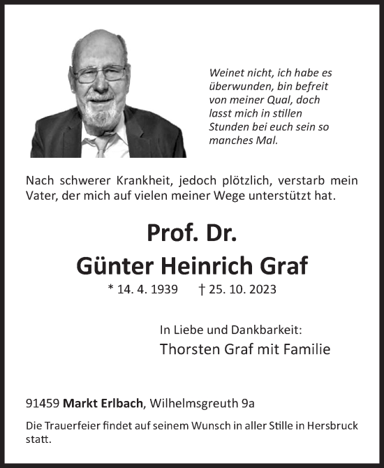 Traueranzeige von Günter Heinrich Graf von Siegener Zeitung