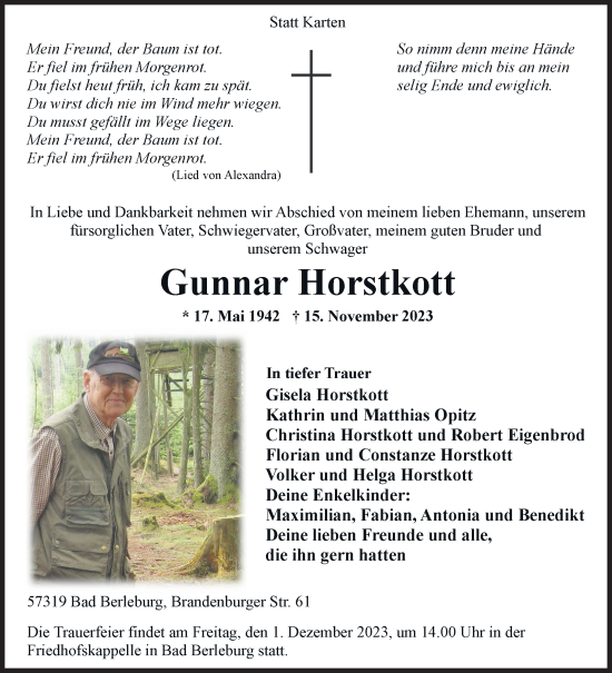 Traueranzeige von Gunnar Horstkott von Siegener Zeitung