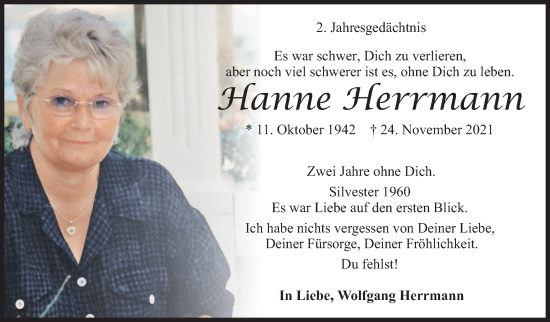Traueranzeige von Hanne Herrmann von Siegener Zeitung