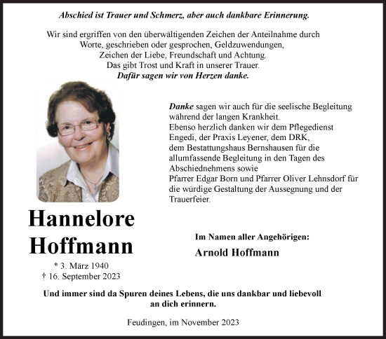 Traueranzeige von Hannelore Hoffmann von Siegener Zeitung