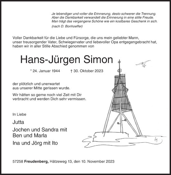 Traueranzeige von Hans-Jürgen Simon von Siegener Zeitung