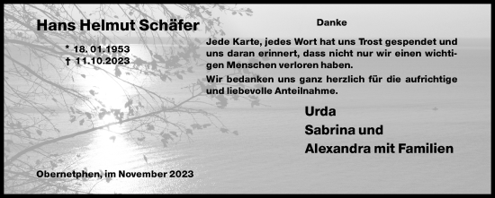 Traueranzeige von Hans Helmut Schäfer von Siegener Zeitung