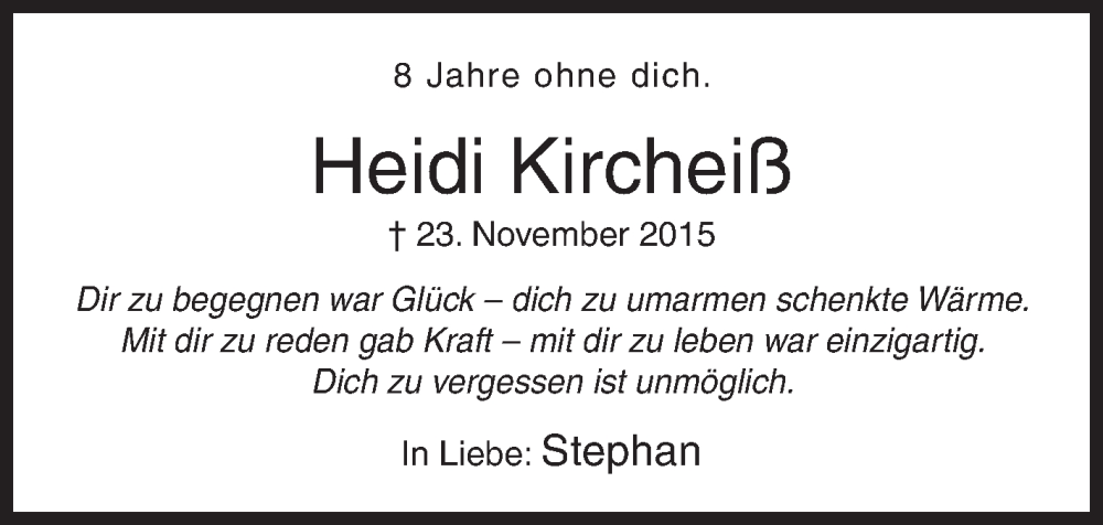 Traueranzeige für Heidi Kircheiß vom 23.11.2023 aus Siegener Zeitung