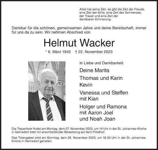 Traueranzeige von Helmut Wacker von Siegener Zeitung