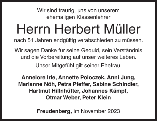 Traueranzeige von Herbert Müller von Siegener Zeitung
