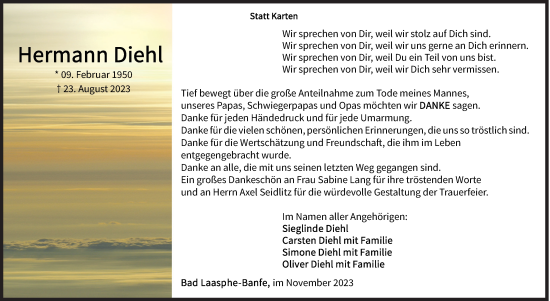 Traueranzeige von Hermann Diehl von Siegener Zeitung