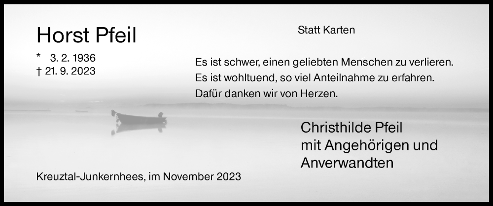  Traueranzeige für Horst Pfeil vom 18.11.2023 aus Siegener Zeitung