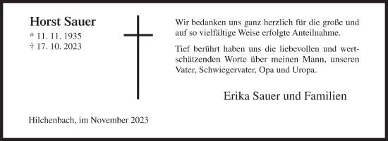 Traueranzeige von Horst Sauer von Siegener Zeitung