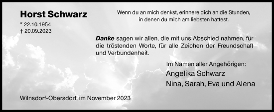 Traueranzeige von Horst Schwarz von Siegener Zeitung