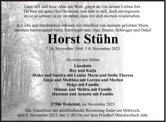 Traueranzeige von Horst Stühn von Siegener Zeitung