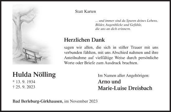 Traueranzeige von Hulda Nölling von Siegener Zeitung