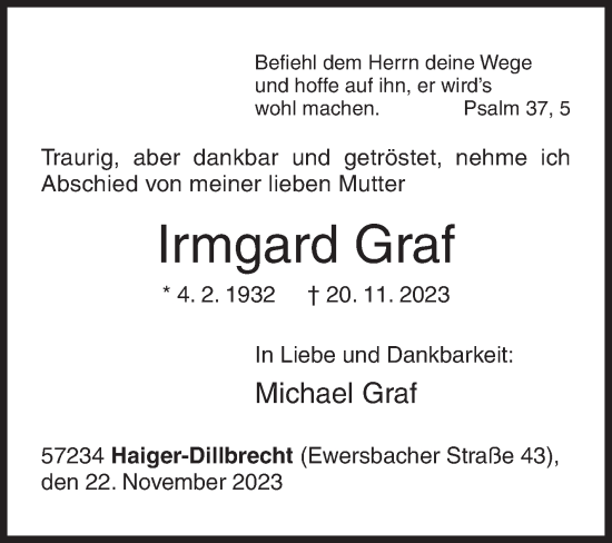 Traueranzeige von Irmgard Graf von Siegener Zeitung