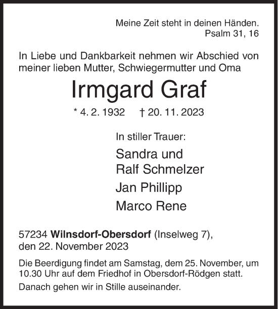 Traueranzeige von Irmgard Graf von Siegener Zeitung