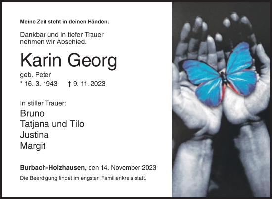 Traueranzeige von Karin Georg von Siegener Zeitung