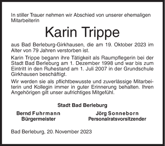 Traueranzeige von Karin Trippe von Siegener Zeitung