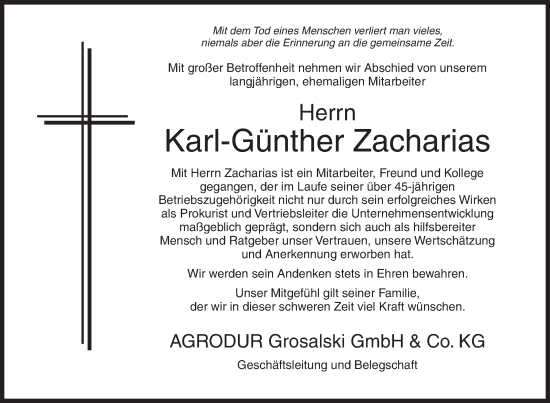 Traueranzeige von Karl-Günther Zacharias von Siegener Zeitung