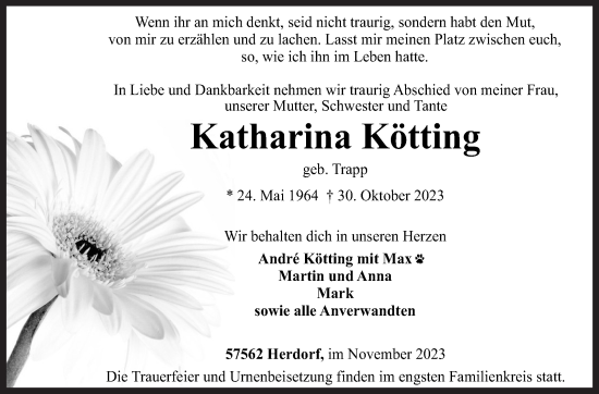 Traueranzeige von Katharina Kötting von Siegener Zeitung