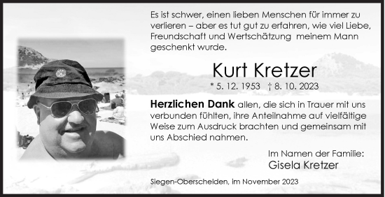 Traueranzeige von Kurt Kretzer von Siegener Zeitung