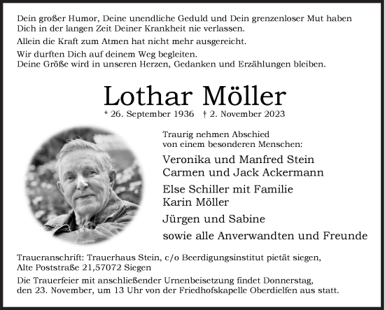 Traueranzeige von Lothar Möller von Siegener Zeitung