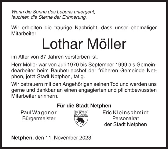 Traueranzeige von Lothar Möller von Siegener Zeitung