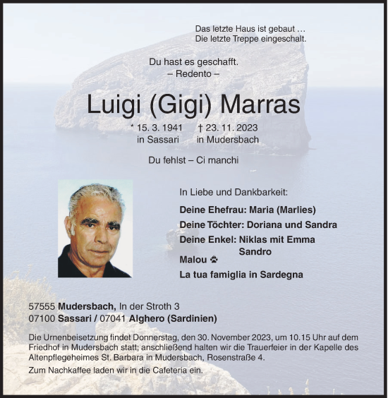 Traueranzeige von Luigi  Marras von Siegener Zeitung