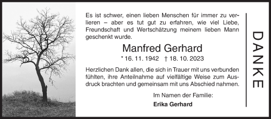 Traueranzeige von Manfred Gerhard von Siegener Zeitung