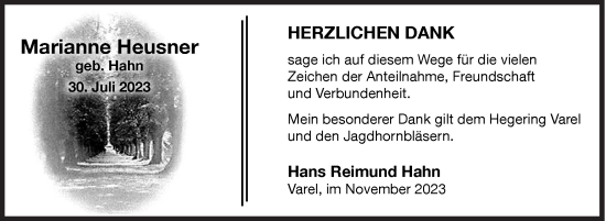Traueranzeige von Marianne Heusner von Siegener Zeitung