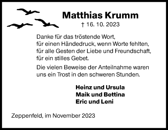 Traueranzeige von Matthias Krumm von Siegener Zeitung