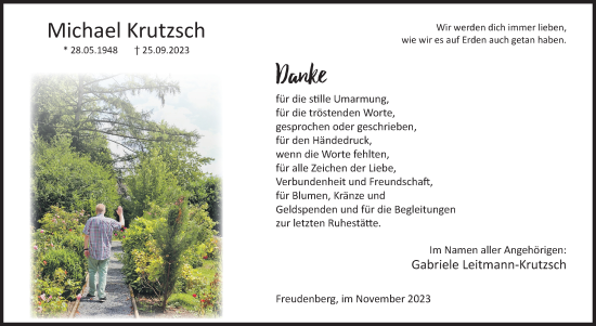 Traueranzeige von Michael Krutzsch von Siegener Zeitung