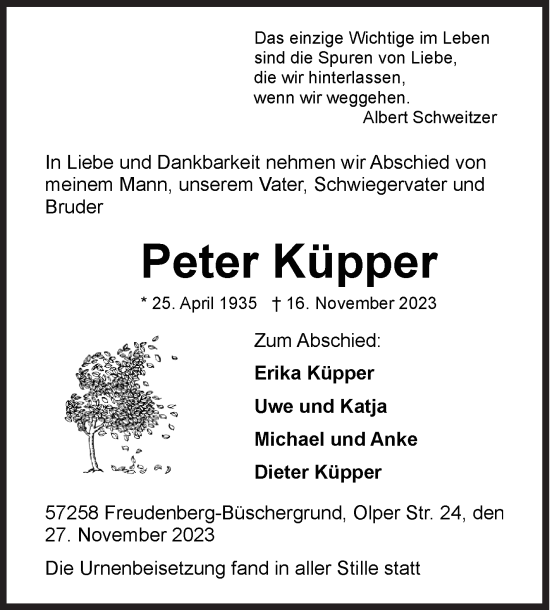 Traueranzeige von Peter Küpper von Siegener Zeitung
