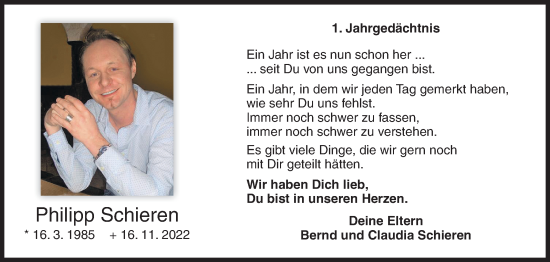 Traueranzeige von Philipp Schieren von Siegener Zeitung