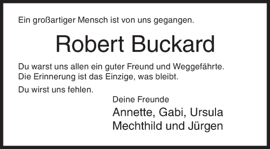 Traueranzeige von Robert Buckard von Siegener Zeitung
